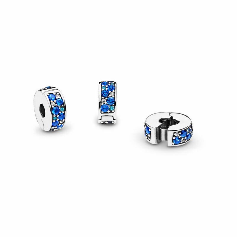 Pandora Mosaic Shining Elegance Clip Charm - Sterling Silver/Silicone/Blue/Mixed Stones/Cubic Zircon